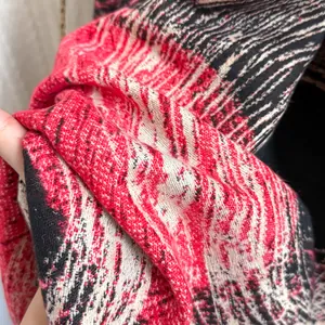 Thick red, black and white faux cashmere shawl wrap with premium knit texture