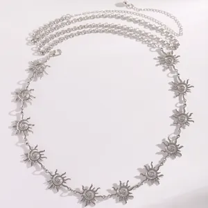Elegante catena in argento retrò con ciondoli a vortice solare per donna stile etnico