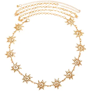 Elegante catena da vita vintage sole dorato con accenti scintillanti in strass al centro