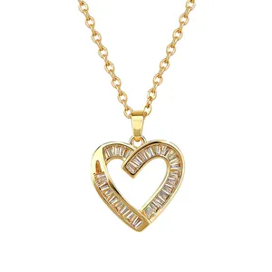 Elegant gold titanium heart necklace with layered cubic zirconia stones and O-chain
