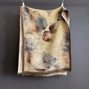 Herfstbladeren sjaal in olieverfstijl met elegante franjes voor dames winter