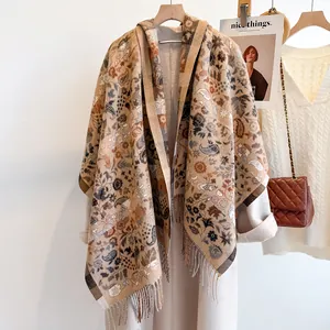 Women Vintage Paisley Floral Scarf Thickened Warm Imitation Cashmere Winter Scarf With Tassel Retro Elegant Pashmina Wrap Shawl For Ladies