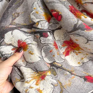 Ethnic oil painting floral cashmere scarf with retro plum blossoms and tassel details