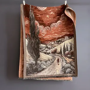 Détail du motif de peinture à l'huile artistique sur une écharpe douce effet cachemire à franges