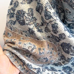 Ethnic floral pattern warm cashmere-like shawl with thick jacquard texture and fringes