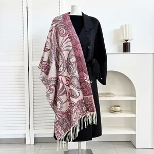 Women's Ethnic Paisley Pattern Scarf Shawl Imitation Cashmere Thick Warm Winter Wrap With Tassels Large Pashmina Blanket