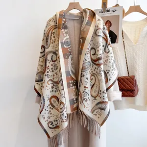 Women's Ethnic Paisley Print Warm Scarf Vintage Tassel Shawl Thick Polyester Winter Pashmina Scarf For Outdoor Daily Wear