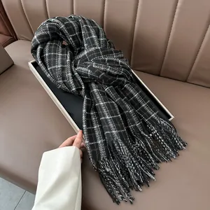 Classic Plaid Tassel Scarf For Women Men Cashmere Like Polyester Winter Warm Thick Soft Pashmina Wrap Shawl Everyday Accessories