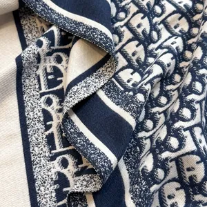 Classic navy and beige letter monogram pashmina shawl with tassel edge for winter fashion
