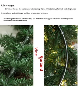 Detailed view of artificial PE Christmas wreath branch texture and metal wire frame support