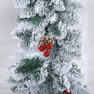 2.7m flocked Christmas garland with realistic snow pine needles, pine cones and red berries