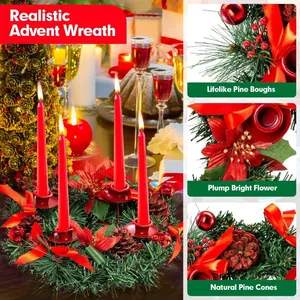 Realistic Christmas Advent wreath with four red candles and pine cone decorations