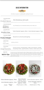 Detail specifications of 40cm LED Christmas wreath with pine cones and red bows