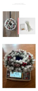 Detail of Christmas wreath with berries, pine cones and LED battery pack weighing 455g