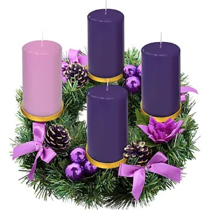 12 Inch Christmas Advent Wreath Candle Holder With 4 Cups Artificial Pine Needles Pine Cones Ribbon Bow Flower Table Centerpiece