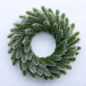 Artificial Christmas Pine Needle Wreath PE Flocked Snowy Green Wreath For Holiday Front Door Wall Home Party Decoration
