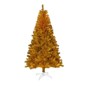 Large Artificial Christmas Tree Dense Gold PET Foliage Metal Stand Tall Festive Holiday Party Decoration Home Ornament