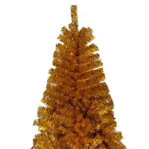 Dense golden artificial PET Christmas tree featuring vibrant metallic foliage on white background
