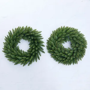 Two-piece artificial green PVC pine needle Christmas wreaths for festive home decor