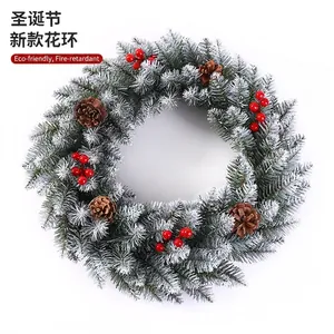 Artificial Christmas Wreath Snowy Pine Needles Red Berries Pinecones Hanging Decoration Xmas Garland Ornament Home Door Wall Decor