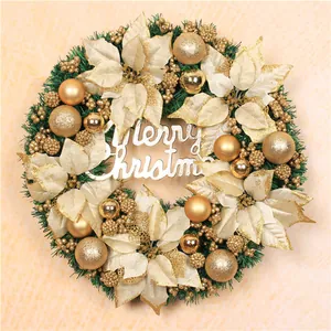 Weihnachtskranz Künstliche Fichtennadel Girlande Mit Blumen Kugeln Merry Christmas Schild Tür Wandbehang Deko Heim Party