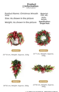 Detailed size chart for Christmas red berry wreaths and garlands in various dimensions