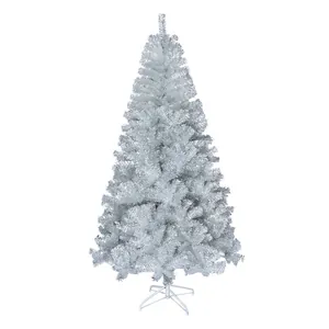Lush 1.8m silver artificial Christmas tree with dense branches and stable white metal stand