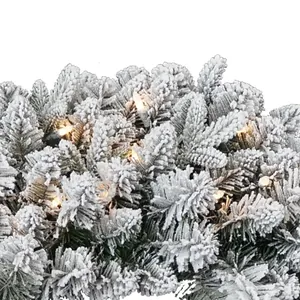 45cm PVC and PE mixed flocked Christmas wreath with warm LED lights on white background