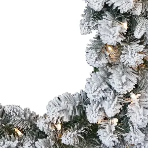45cm flocked PVC Christmas wreath with warm LED lights and artificial snow coating