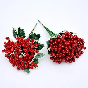 Ramas De Bayas Rojas De Navidad Artificiales Con Hojas De Acebo Plástico Espuma Picos Florales Para Decoración De Árbol Navidad