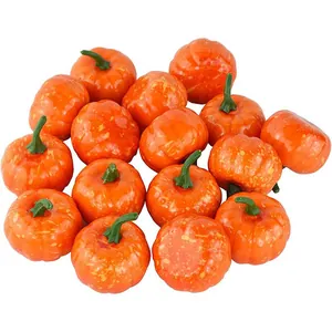 Detailed set of 16 mini artificial pumpkins with realistic textures for Halloween decor