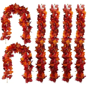 Detail of 6 artificial maple leaf garlands for Halloween and Thanksgiving decor