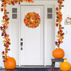 50cm Autumn wreath with LED lights, pumpkins and pine cones for Thanksgiving door decor