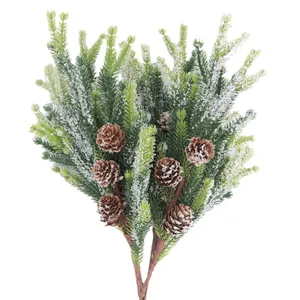 Artificial pine needles branch with pine cones and snowy effect for Christmas decor