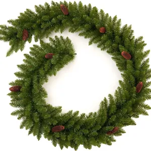 Lush green 270cm PVC Christmas garland with realistic pine needles and pine cones