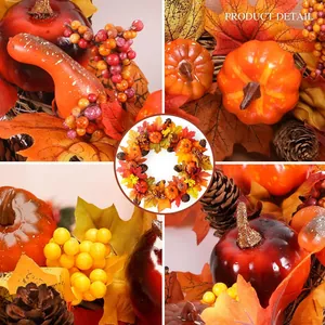 40cm autumn wreath with maple leaves, pumpkins and pinecones for harvest home decor