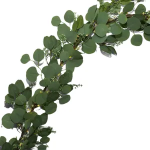 Artificial eucalyptus garland with warm white LED lights for Christmas home decoration