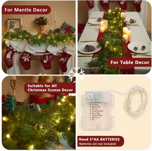 Green PE Christmas garland with warm white LED lights featuring 9 different lighting modes