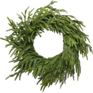 Artificial Christmas Wreath With LED Lights Pine Cones Berries PE Pine Needles Magnolia Leaf For Door Window Home Holiday Decor