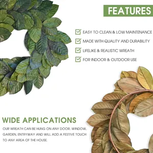 Artificial magnolia leaf Christmas wreath in green and brown for festive door decor