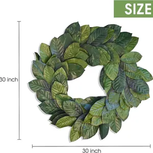 Green 30 inch artificial Christmas wreath with layered leaves for home decor