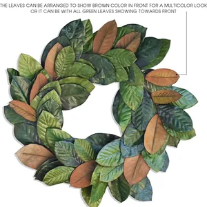 Adjustable magnolia leaf Christmas wreath with mixed green and reddish-brown foliage