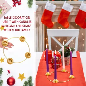 Gouden metalen ring kandelaar met vier houders voor moderne kersttafel decoratie in huis