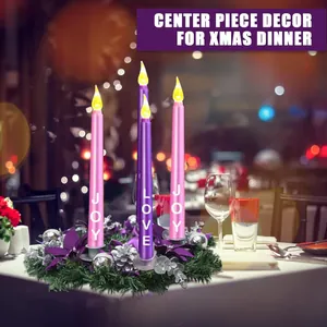 33cm Weihnachts-Adventskranz mit 4 LED-Kerzen und lila Schleifen Tischdekoration