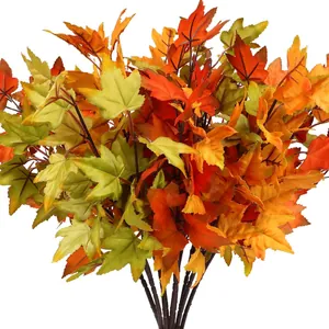 Artificial Maple Leaf Branches Faux Fall Foliage Silk Autumn Leaf Stems For Thanksgiving Home Kitchen Farmhouse Table Decor