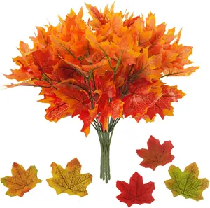 Artificial Maple Leaf Branch Autumn Silk Stems Fall Foliage For Thanksgiving Home Kitchen Farmhouse Centerpiece Decor