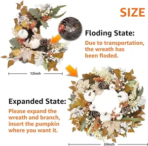 Ghirlanda autunnale con zucche bianche e foglie d'acero, regolabile da 30 a 60 cm larga