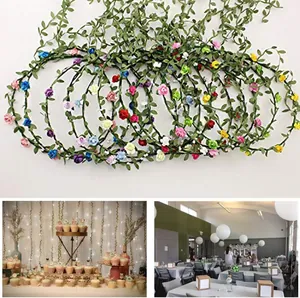 Detail of multi-color artificial eucalyptus leaf garland used for wedding dessert table decor