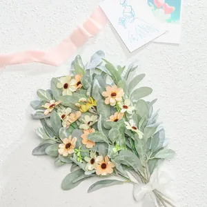 Bouquet de marguerites et d'oreilles d'agneau artificielles avec flocage pour mariage