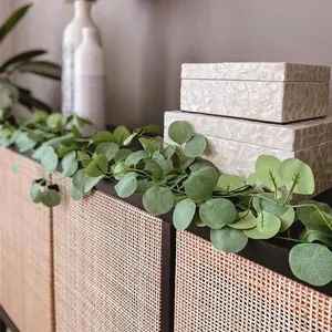 Artificial eucalyptus garland with green faux leaves for wedding and home fireplace decor